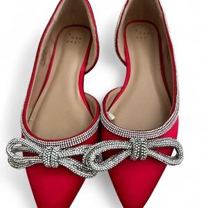 A New Day Red and Silver Flats with Crystal Bow
